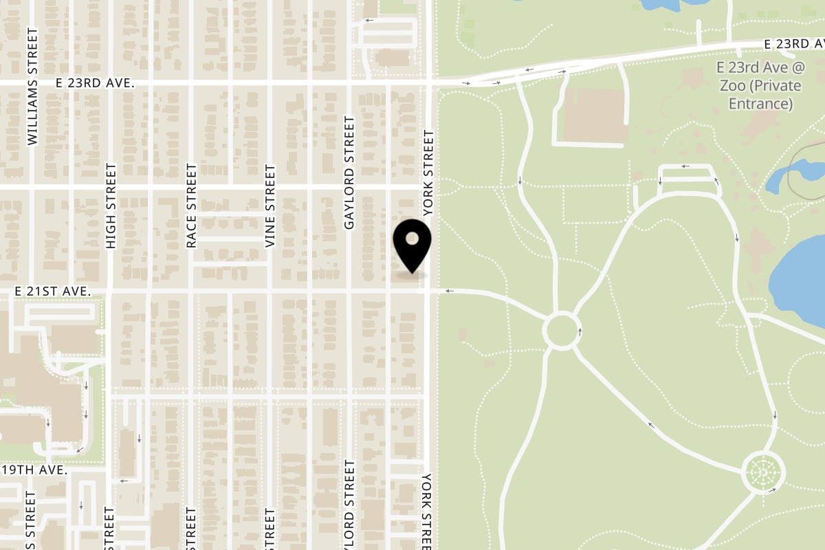 Map showing the location of Cafe Miriam Café Miriam- City Park on 2217 E 21st Ave in Denver